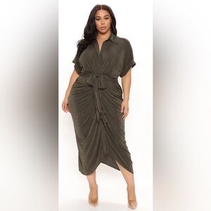 Fashion Nova Olive Green Button-Up Dress